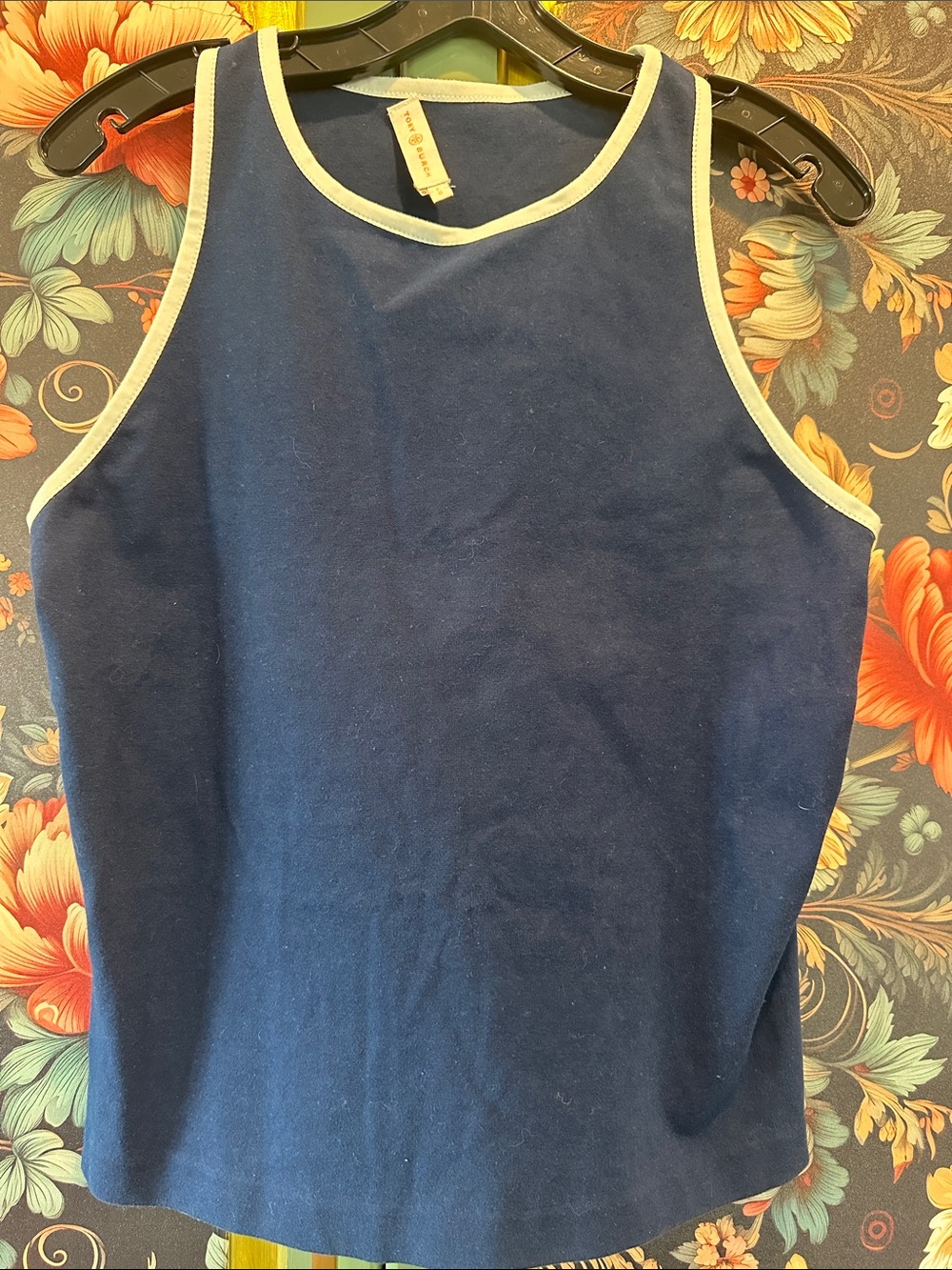 Tory Burch Navy Tank Top with White Trim